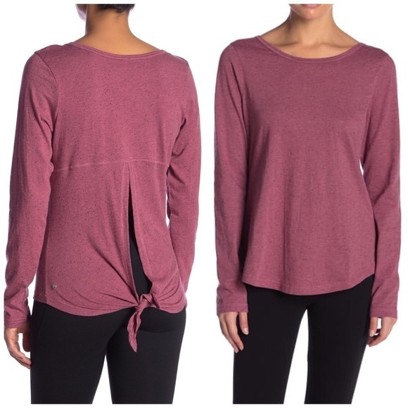 Z By Zella Scoop Neck Tie Back Tee Burgundy Top M - Picture 1 of 8